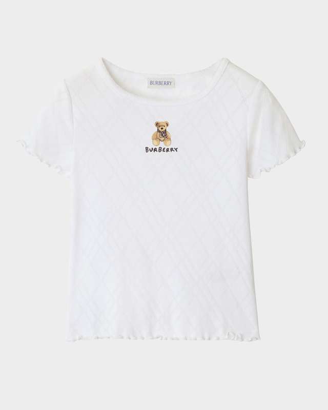 Girl's Penny Bear Ruffled Pointelle Knit T-Shirt, Size 3-14